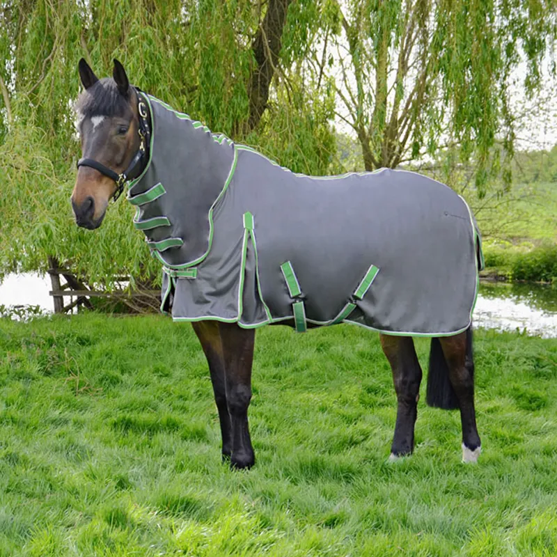 Hy Equestrian Protect Full Neck Fly Rug - Charcoal Grey/Mint